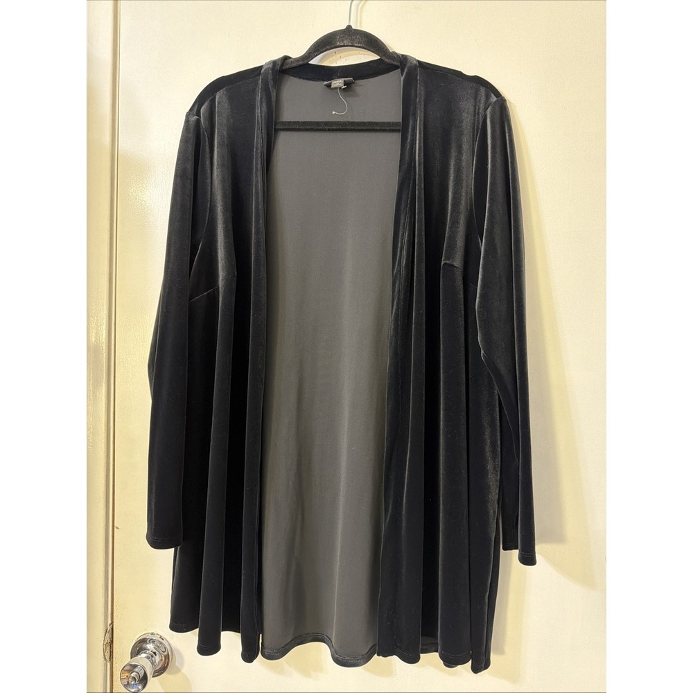 J.Jill Wearever Collection Open Duster Black Velvet Long Sleeve Size 2X